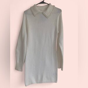 H&M women’s Collared Knit Dress Cream Pearl Collar Size S.